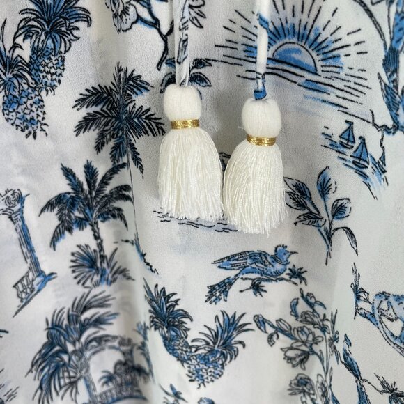 Rose + Olive Womens Plus 2X Floral Monkey Birds Print Blouse Ruffle Sleeve Top - Picture 10 of 13